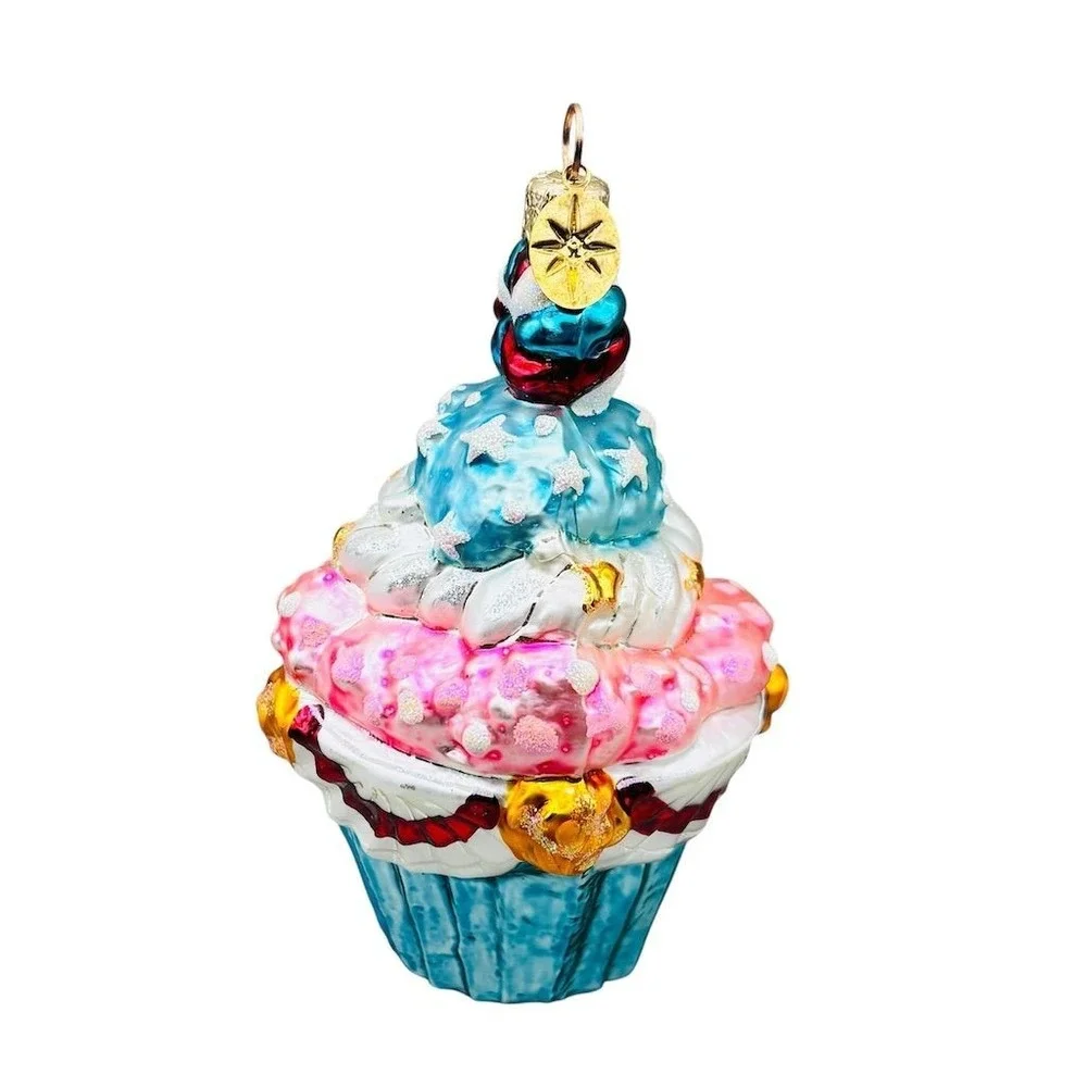 Christopher Radko Christmas‎ Cupcake Glass Ornament Multicolor